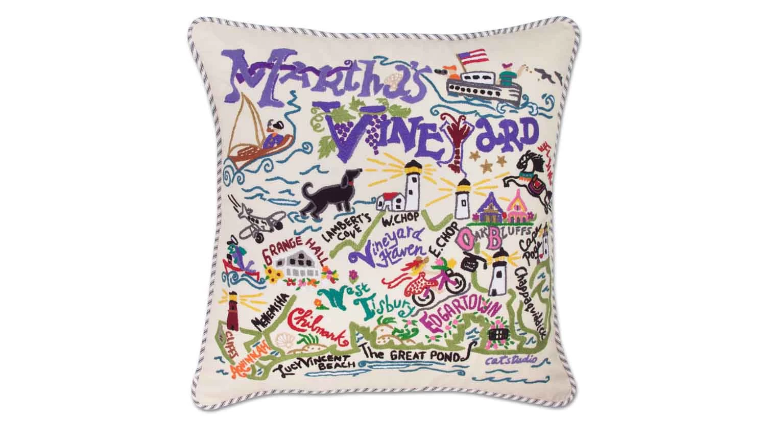 Martha's Vineyard Hand-Embroidered Pillow 1 Martha's Vineyard Hand-Embroidered Pillow